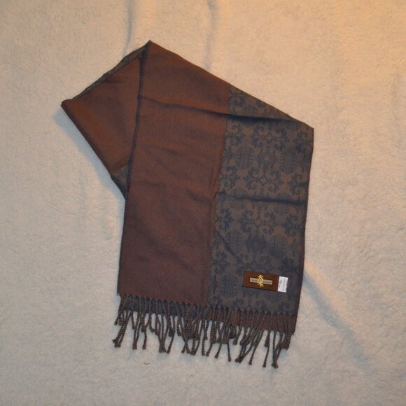 Cecchi e Cecchi vintage 90s Italianwool scarf in neutral blue and deep taupe - Picture 2 of 10